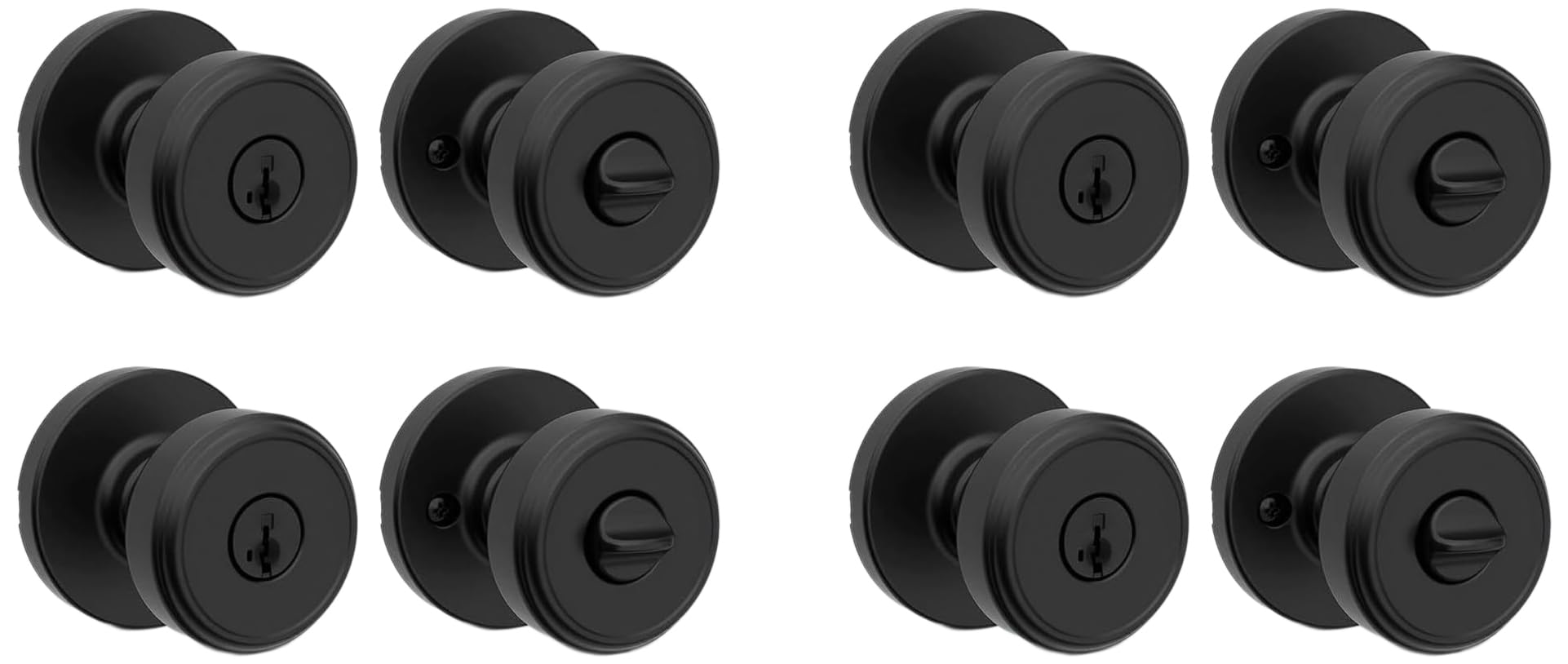 Kwikset Maven Entry Door Knob with Lock and Key, Secure Keyed Handle Exterior, Front Entrance and Bedroom, Matte Black, Pick Resistant SmartKey Rekey Security and Microban (Pack of 4)