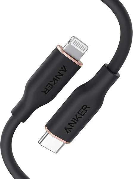 Anker USB C to Lightning Cable, MFi Certified Powerline III Flow Silicone Charging Cable for iPhone 13 13 Pro (Midnight Black, 3ft) 3ft Black