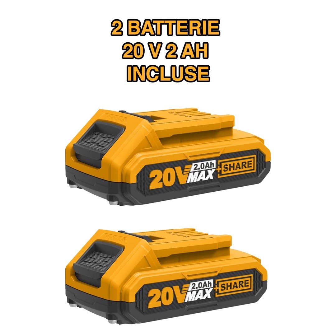 Ingco Ac22ahcarman Kit 2 Batterie Al Litio E Carica Batteria 20 V 2 AH Per Elettroutensili Utensili Elettrici Ingco