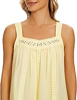 Vista 4 de YOZLY Camisones de algodón para mujer, sin mangas, bordados, con bolsillos, S-XXL