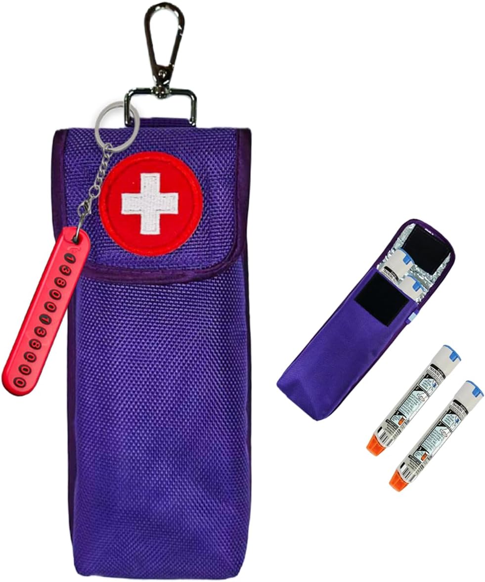 Insulated EpiPen Carry Case Holds 2 EpiPen Injection Pens Insulated EpiPen Storage Case EpiPen Travel Medication Pouch (Purple)