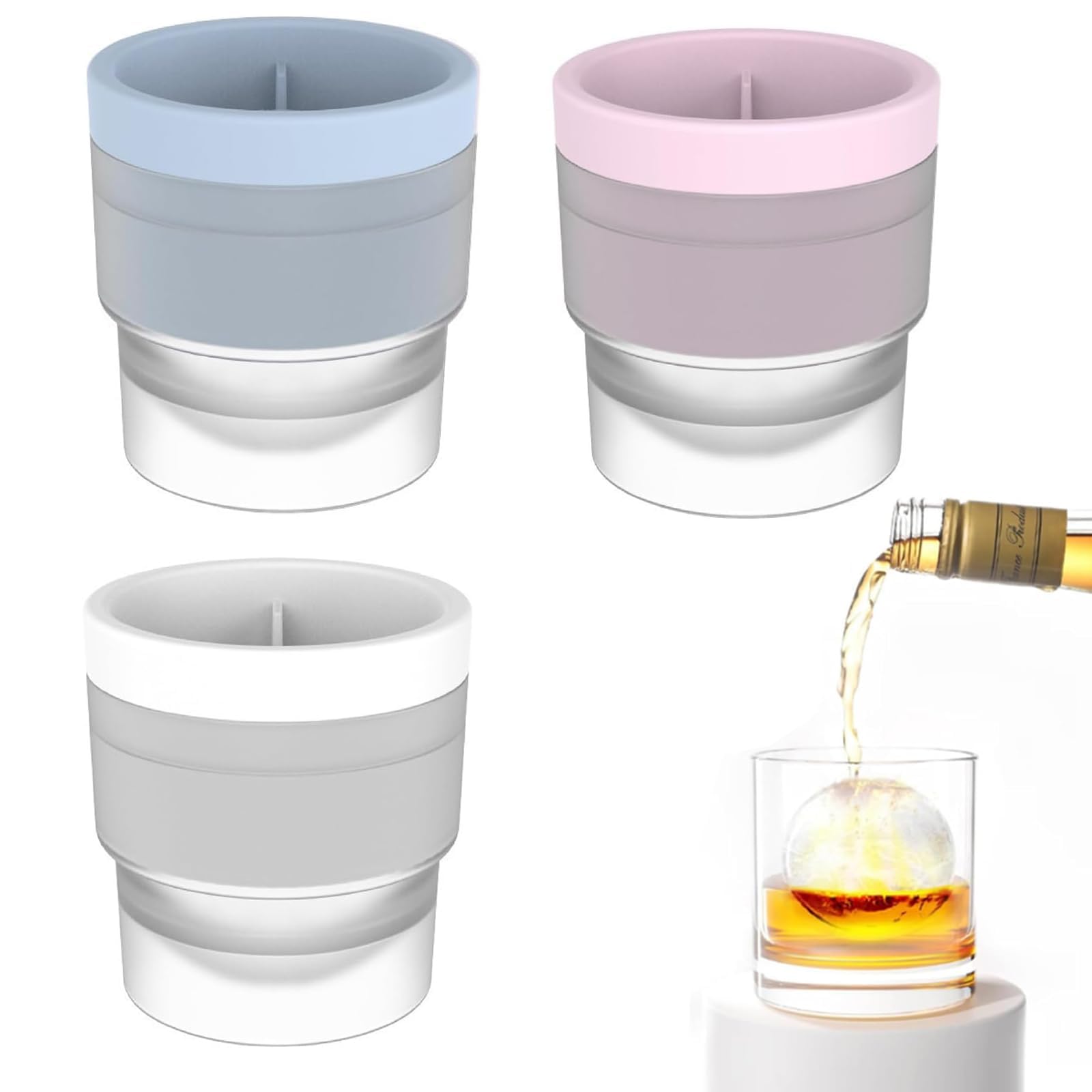 3-Pack Silicone Ice Ball Mould - Easy-Release 2.4 Inch Sphere Ice Moulds, Ideal for Coffee & Juice