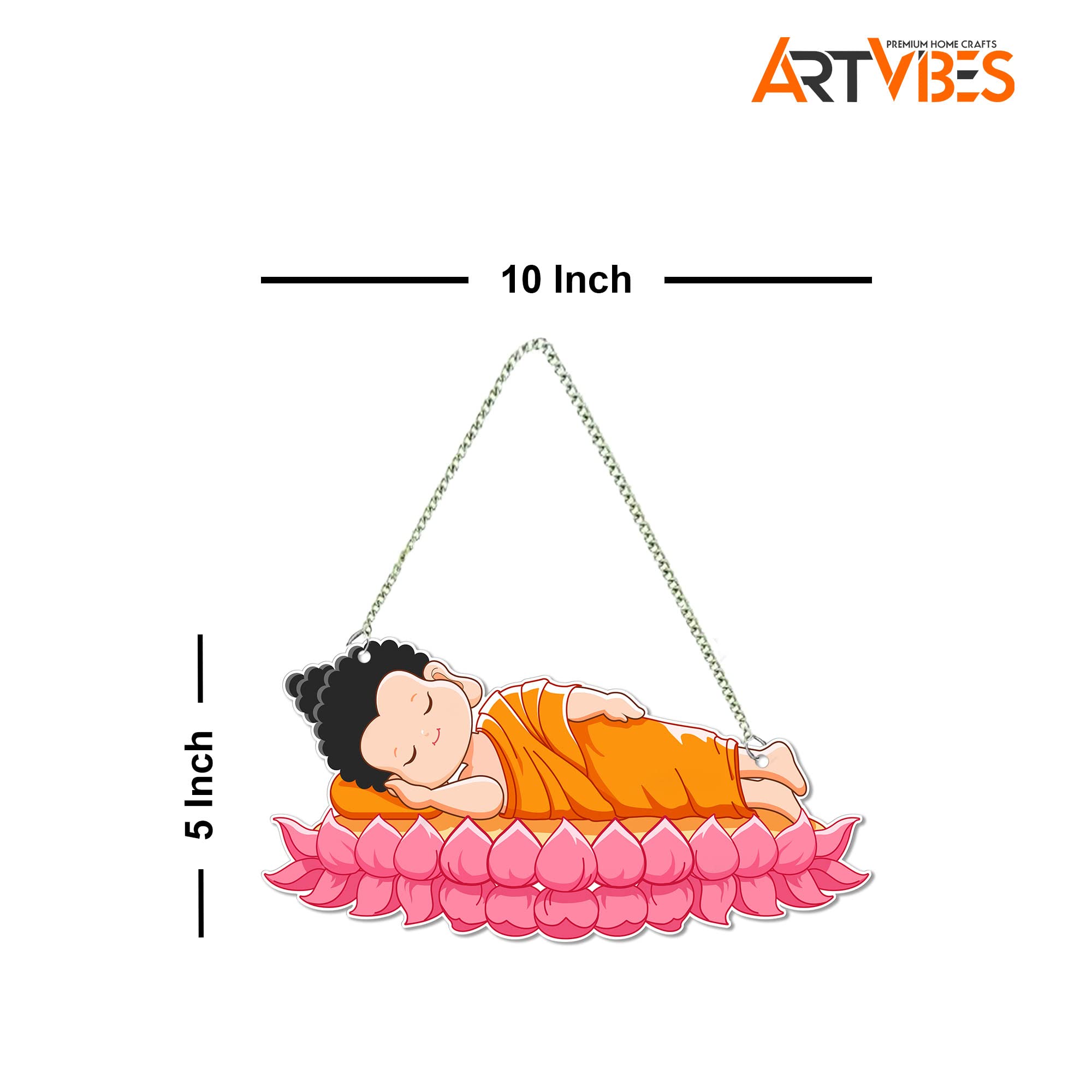 Artvibes Little Monk Buddha Sleeping Peacefully Wooden Wall Hanging for Serene Vibes | Spiritual Decor Items | Wall Art Painting For Hall | Wall Paintings | Handcrafted Art | Gift Items (WH_5507N) 3