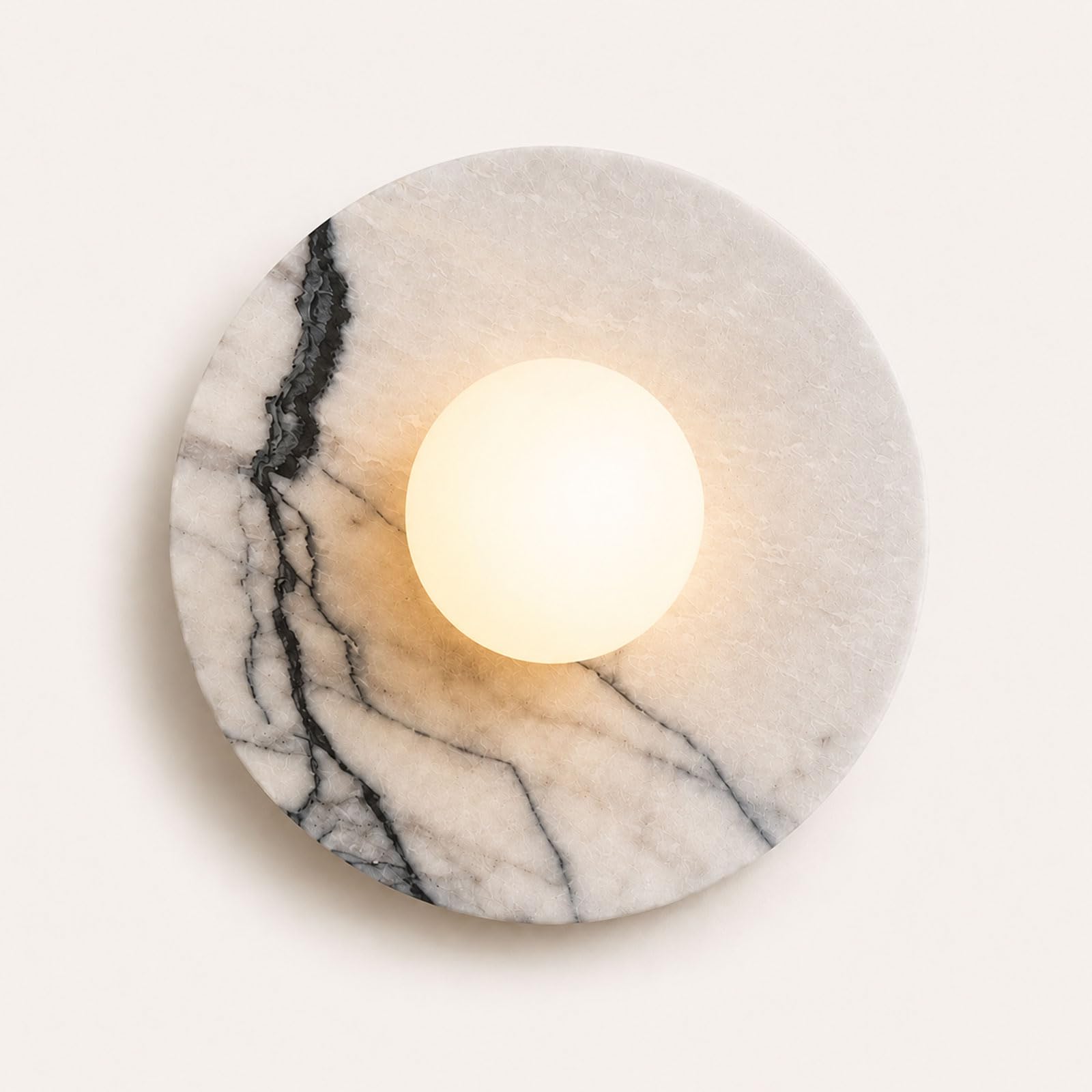 IOEDHW White/Green Marble Wall Sconce Round Marble Wall Light for Bedroom