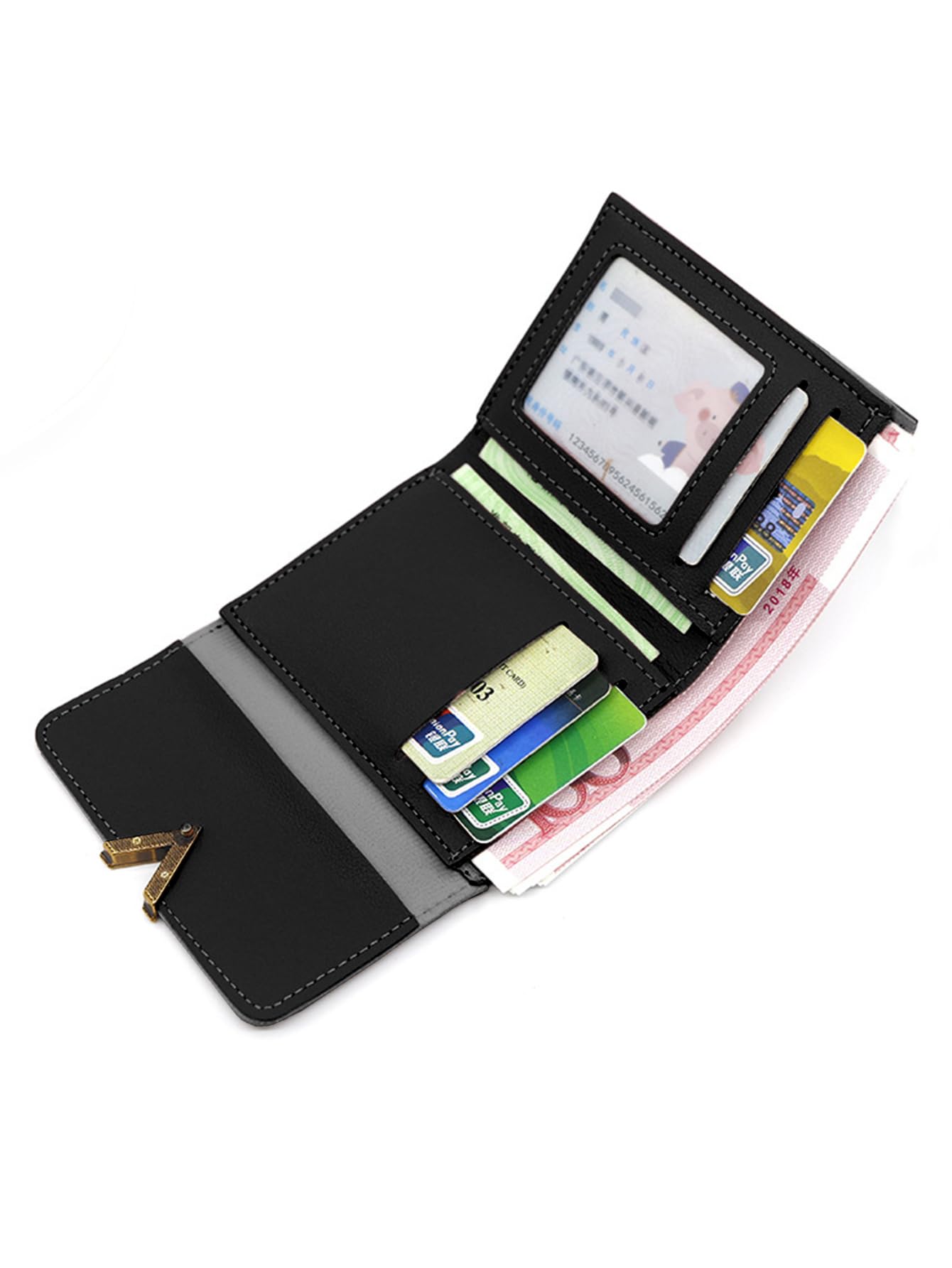COOLOYA Women's Small Wallet Trifold Clutch Purses Ladies Credit Card Holder Wallet with ID Window Black One Size