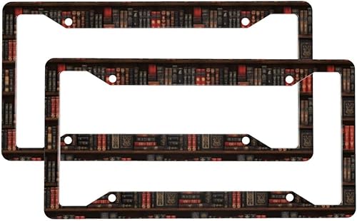 2 Pcs Car License Plate Frames for Women Men - Vintage Bookshelf A Print Solid Aluminum License Plate Cover for Car Accessories with Fasteners and