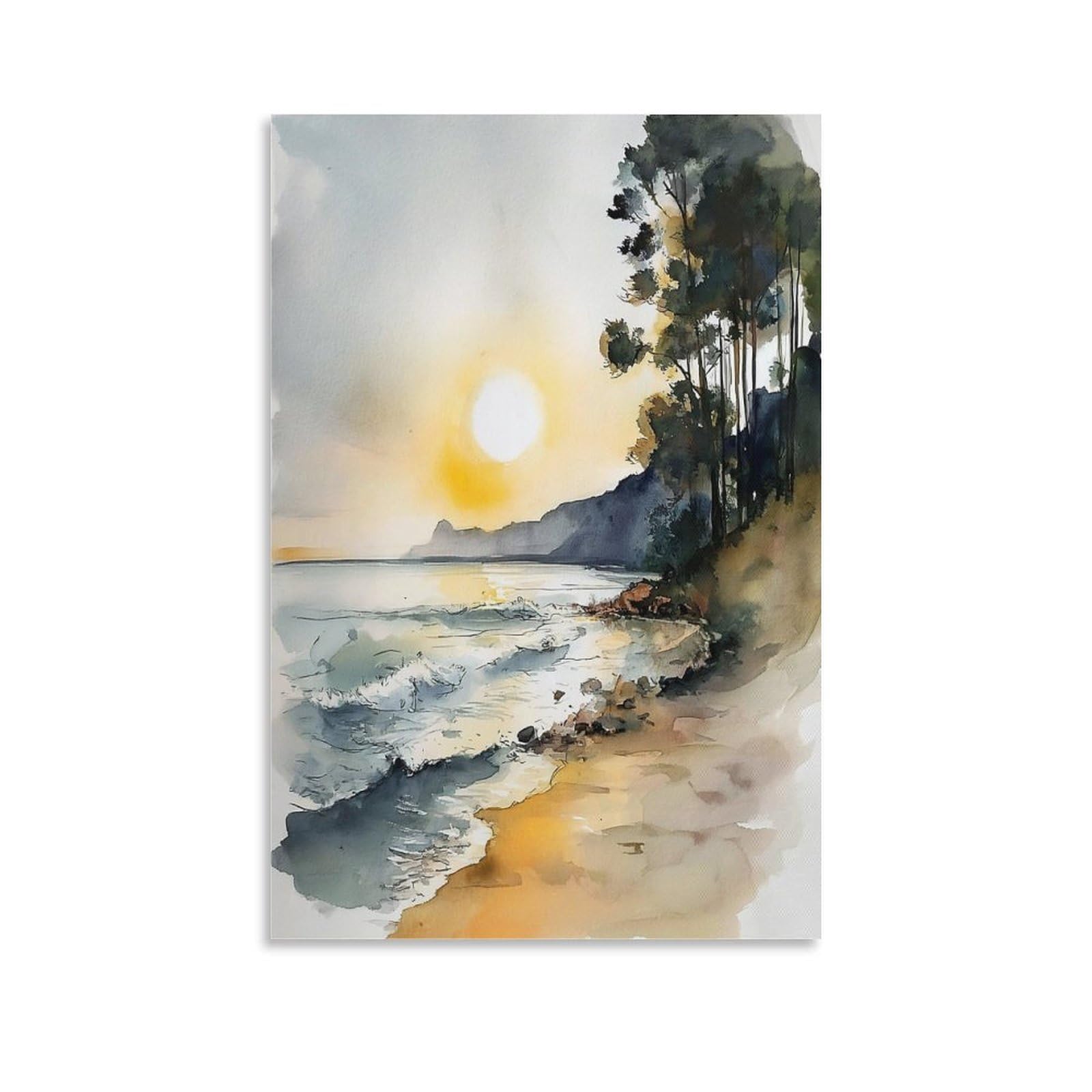 XWYMXZ Lake Michigan Famous Lakes 20x30inch(50x75cm) Vintage Travel Poster Watercolor Canvas Art