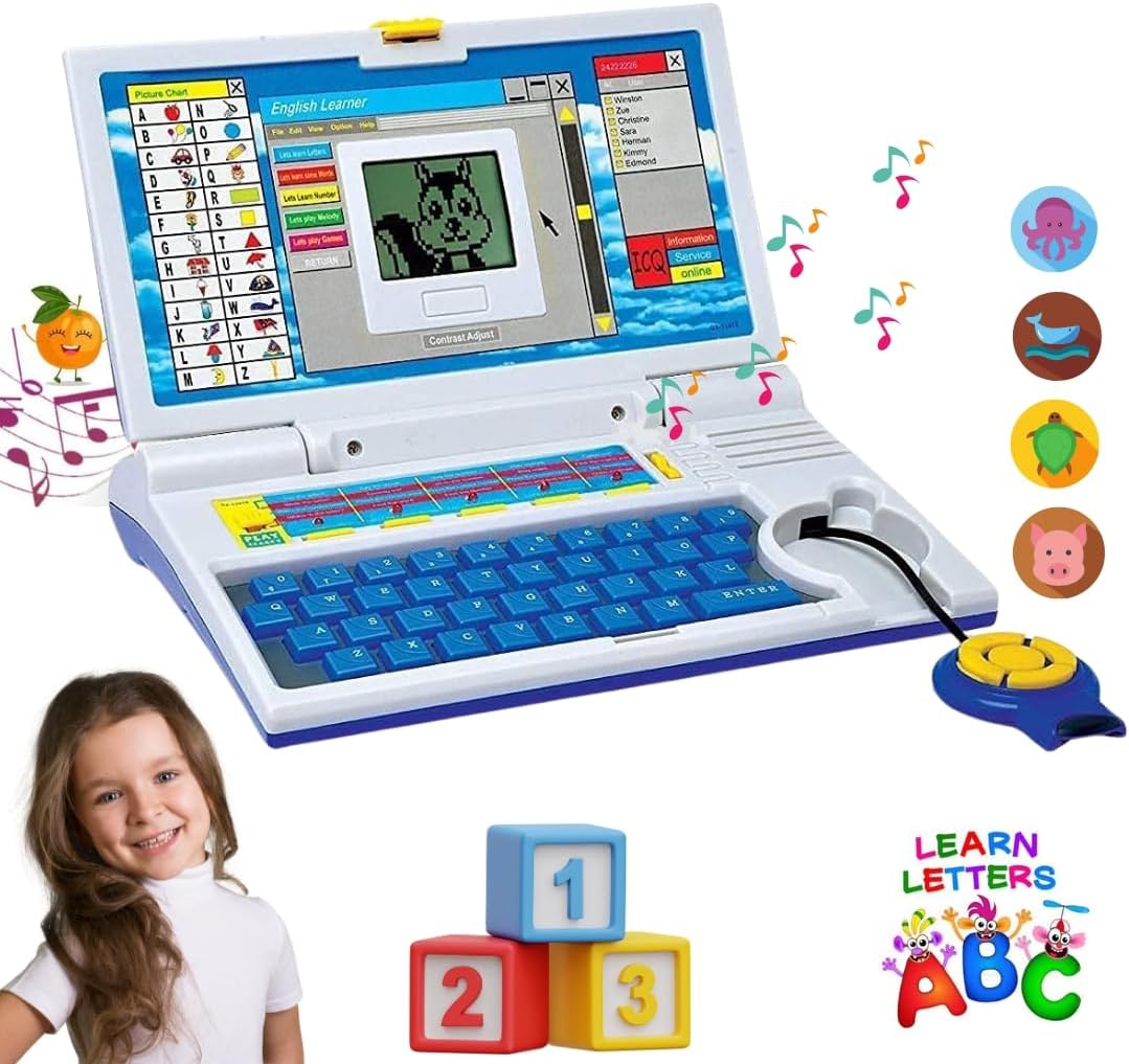 VEBETO Educational Laptop for Kids (1 Year Warranty) w/ Mouse Games 20 Fun Computer Activity Learning Toy for 2 3 4 5 Years Boys Girls Learn Letters Words Mathematics Music Logic Memory Tool, Blue