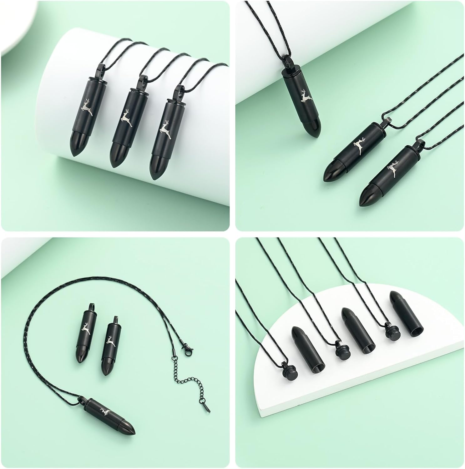 Yinplsmemory 3 Pack Black Cremation Jewelry for Ashes Silver Urn Necklace for Ashes Deer Bullet Memorial Urns Ashes Keepsake Necklace - Image 2