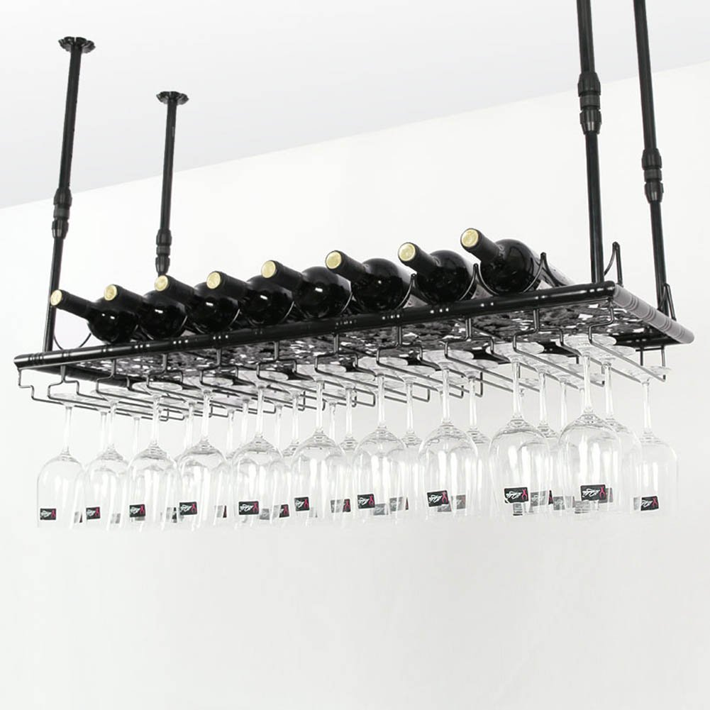 Casiers à vin muraux avec porte-verre suspendu et support à vin en fer noir