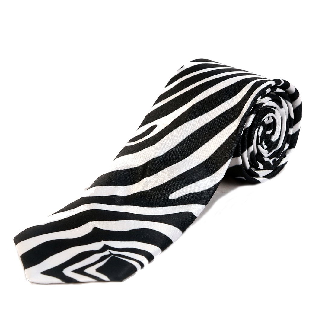 blacksmith Men's Satin Zebra Design Tie (Black & White, Free Size)-picture-27