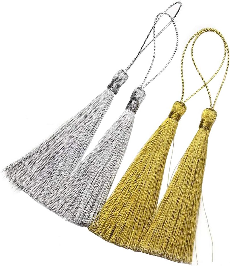 20pcs Vintage Silver Bookmark Tassels - 16cm/6.3 Inch Silky Blue Tassels With Loops For DIY Crafts & Jewelry - View #12