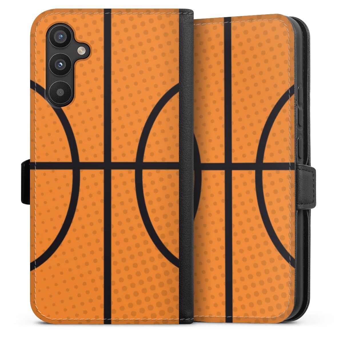 Etui Samsung Galaxy A34 5G clapet aimante solide avec imprimé sport de ballon orange - 2