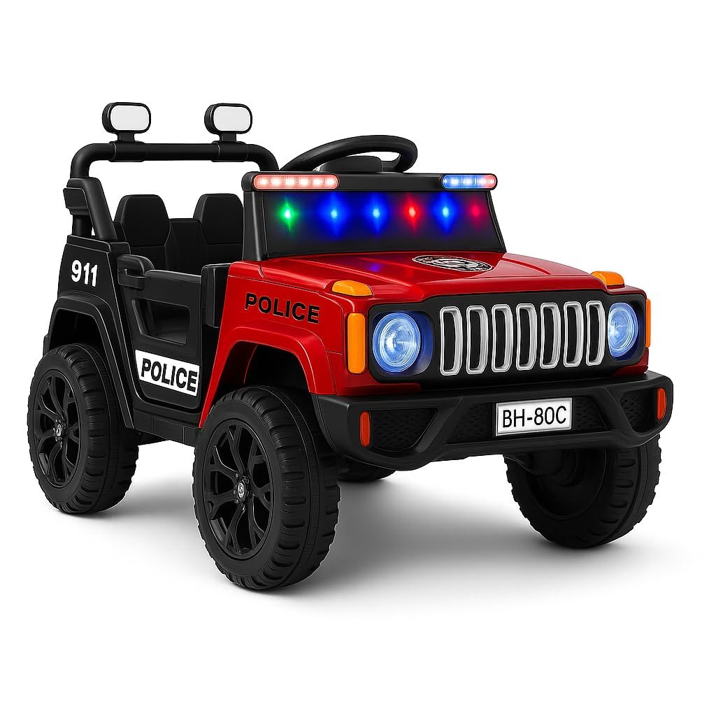 SKYA STAR Thunder Battery Operated Electric Ride-on Jeep for Kids | Baby Car, 4x4 Off-Road, LED Lights, Music, Remote Control [Age 1-5 Years, RED]