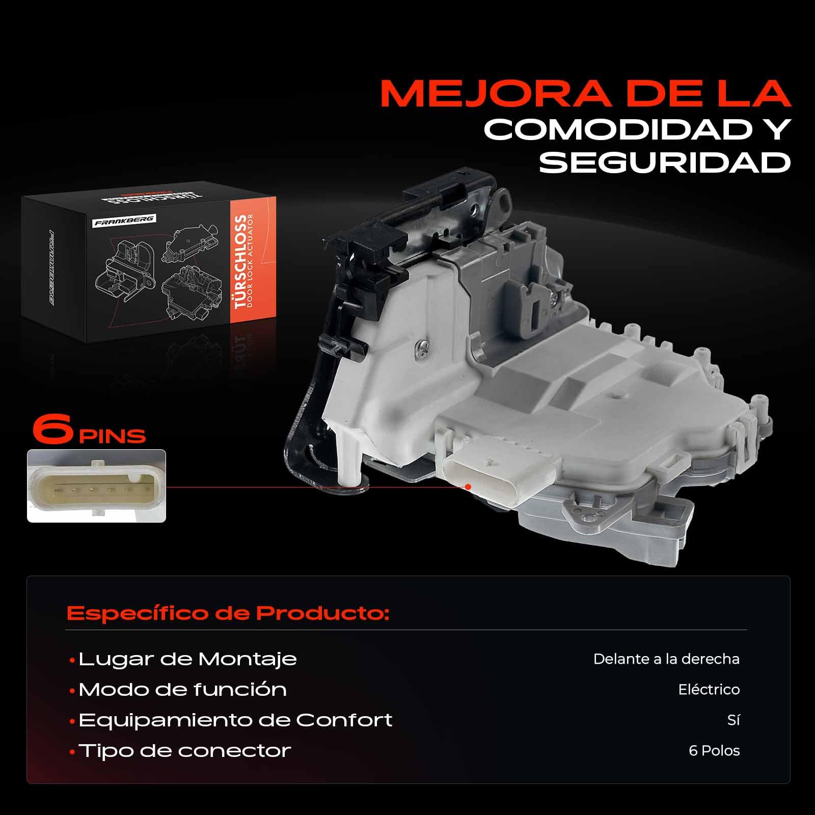 Frankberg 1x Cerradura de puerta Servomotor Delantero Derecha Compatible con A1 8X1 8XK 2010-2018 A4 8K2 8K5 8KH B8 2007-2016 A5 8T3 2007-2017 A6 4G C7 2011-2018 Sustituir# 8J1837016C