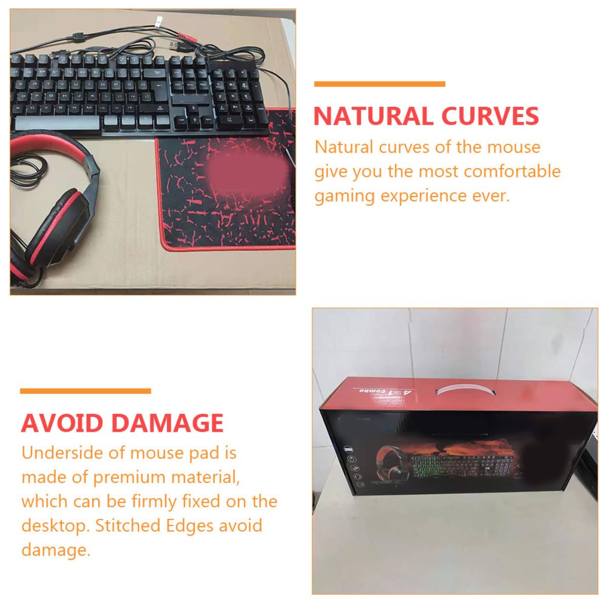 Gatuida Teclado Gaming con Ratón Ergonómico Auriculares y Alfombrilla Retroiluminados Combo USB con Teclas Iluminadas para Oficina