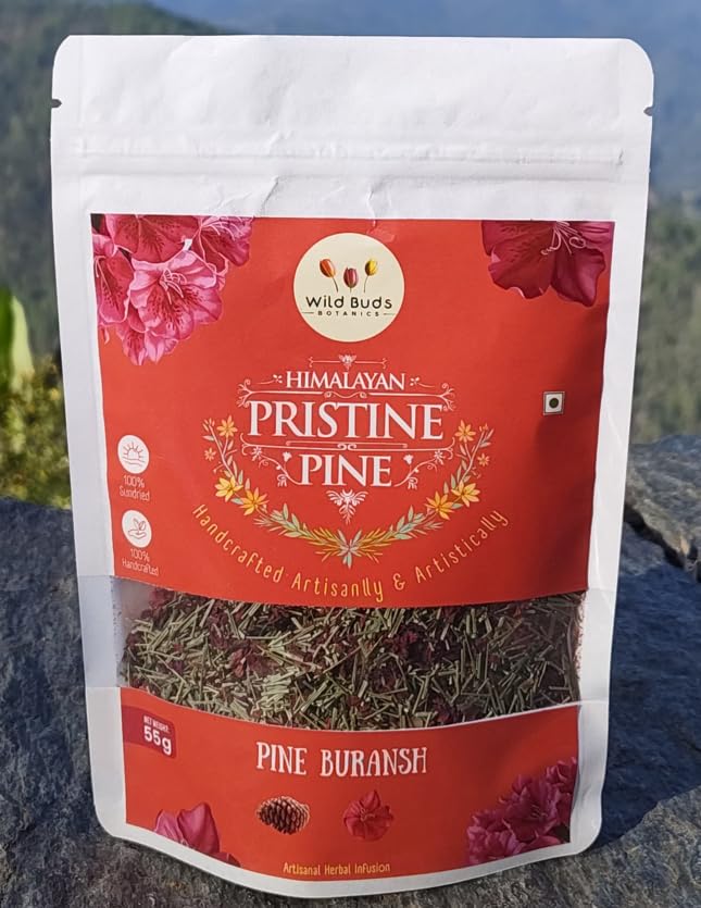 WILD BUDS BOTANICS - Himalayan Pristine Pine Tea (55g) | Artisanal Herbal Infusion | Himalayan Pine Needles with Buransh (Rhododendron) | 100% Sun-Dried | 100% Handcrafted |