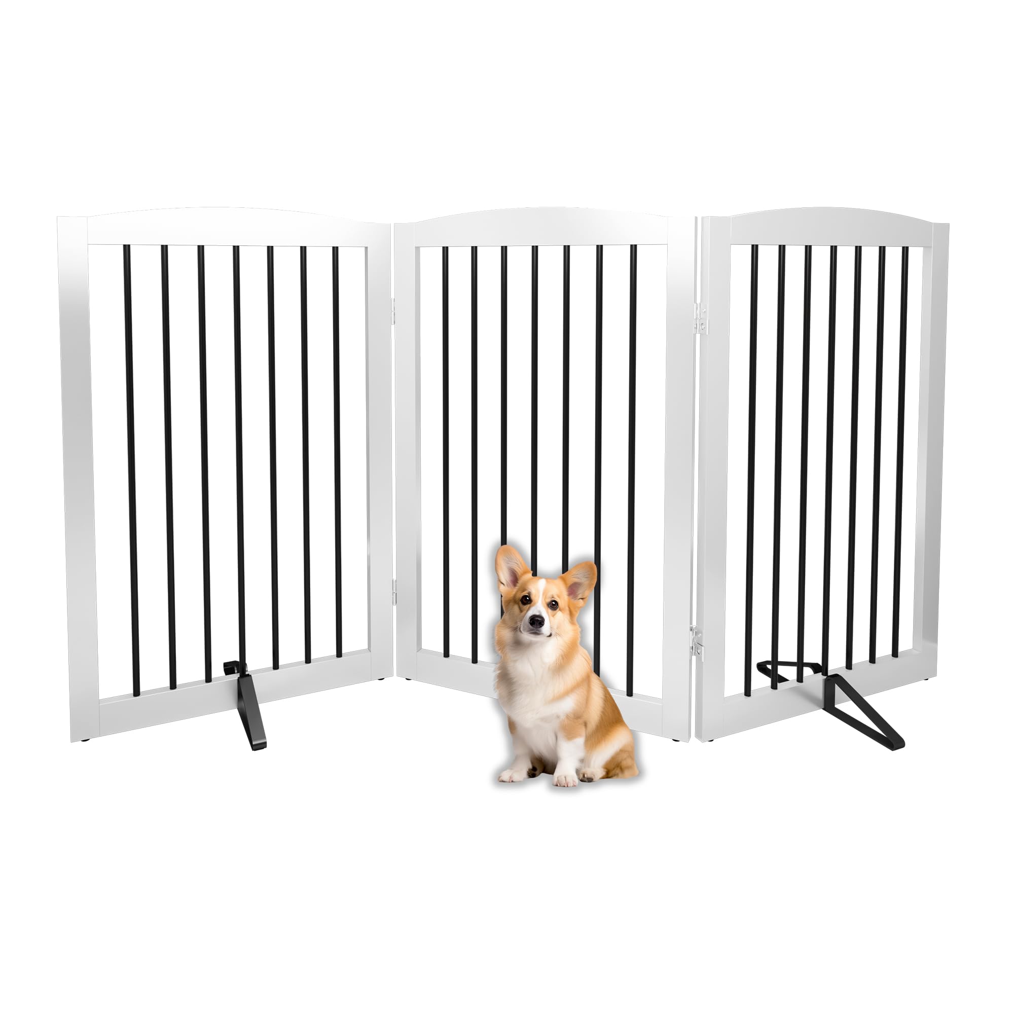 Absperrgitter Hund,Schutzgitter Holz, Freistehendes Hundeabsperrgitter Türgitter Treppengitter Schutzgitter Hund Faltbar Weiß,Kindergitter klappbar (32" Weiß * 3)