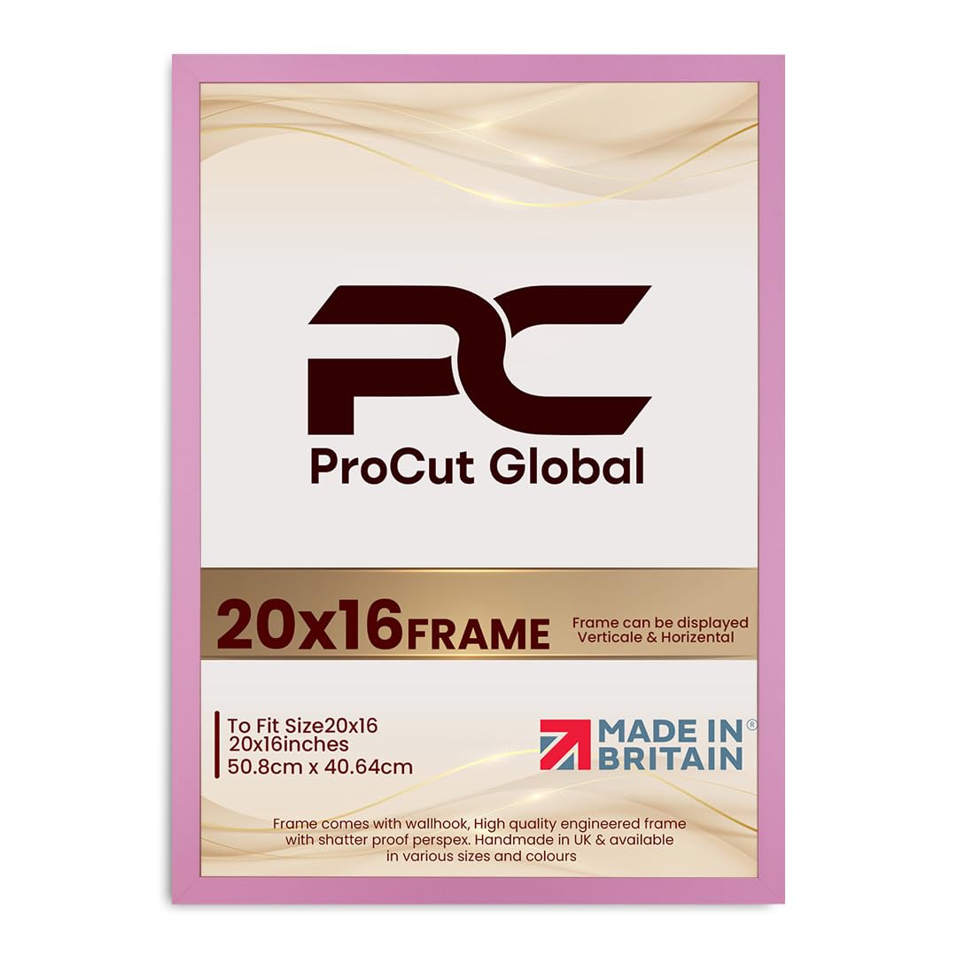 Procut Global 20X16 Pink Picture Frames - Modern Wooden Photo Frame with Shatterproof Perspex for Wall or Tabletop - Perfect for Posters, Certificates, Prints - Sizes & Colors Available