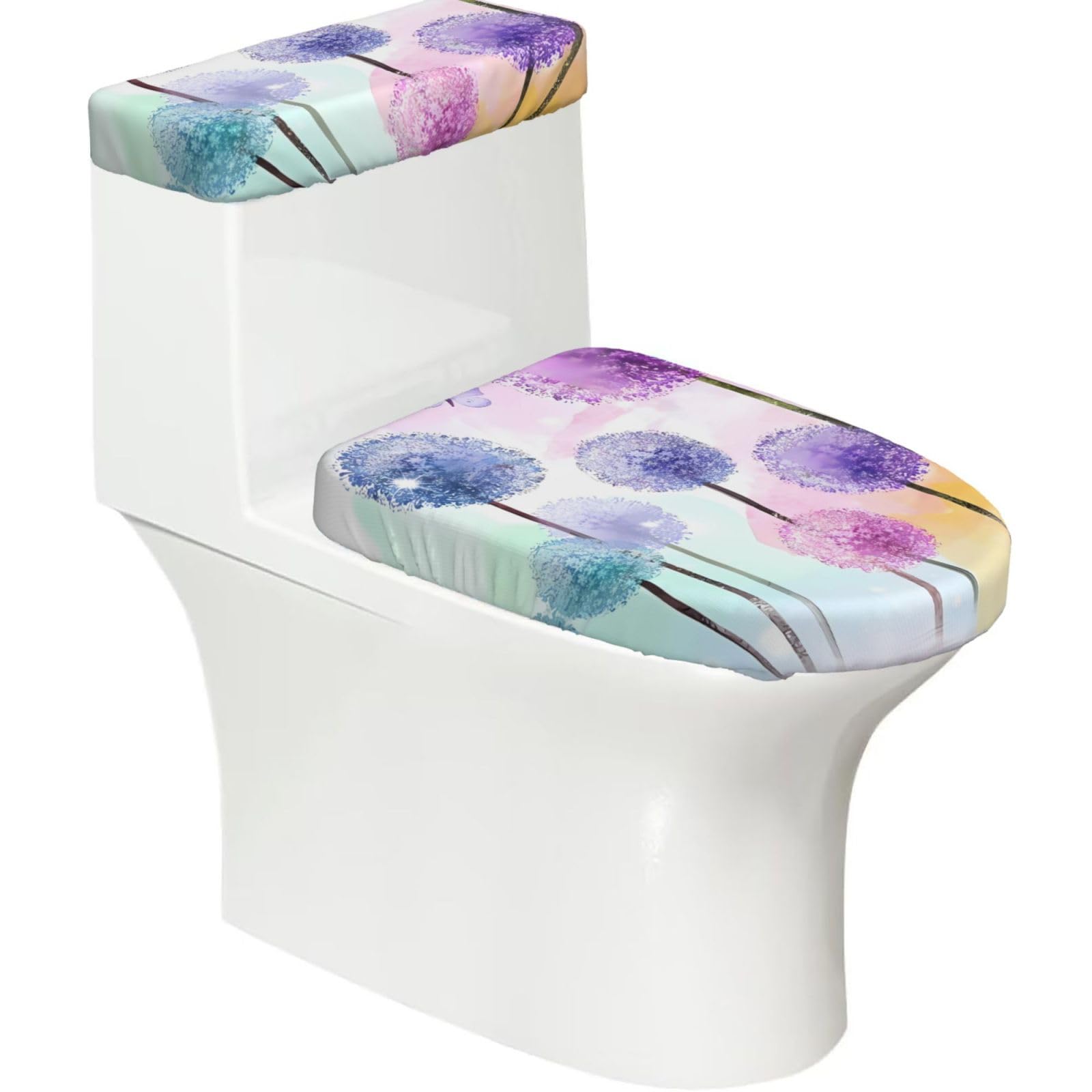 Mrowyc Black Colorful Flowers Purple Butterfly Printed Toilet Seat Set - Set Of 2 - Universal Toilet Seat Cover - Housewarming Birthday Christmas Gift