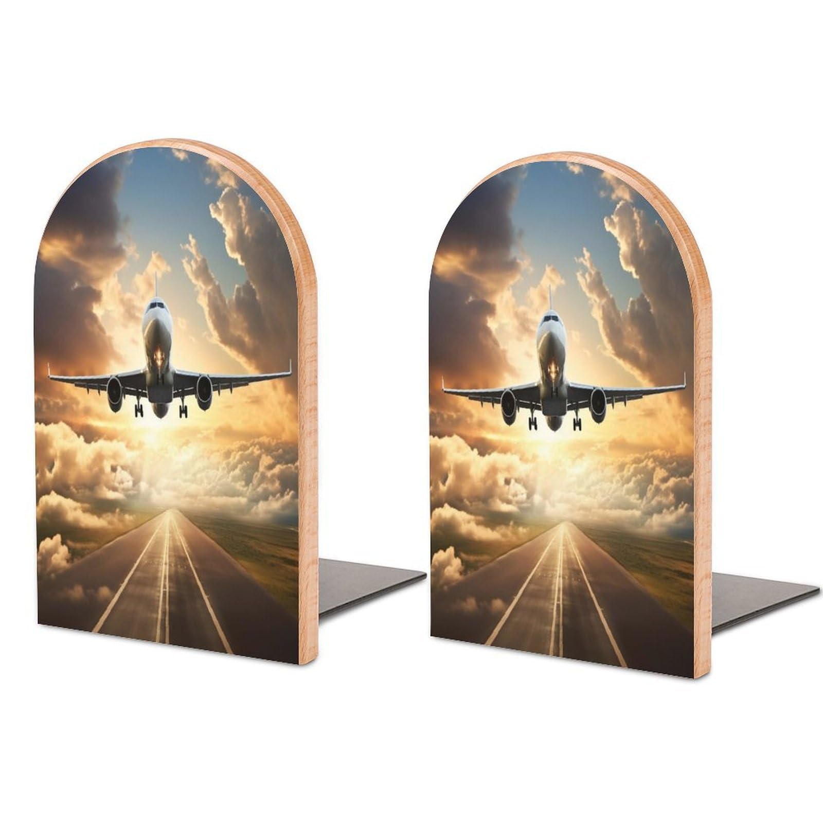 Airplane Bookends for Shelves Non Skid Book Stoppers Universal Economy Bookend Heavy Duty Wood Book End Decorative Book Shelf Holder for Home Office Desk 1 Pair