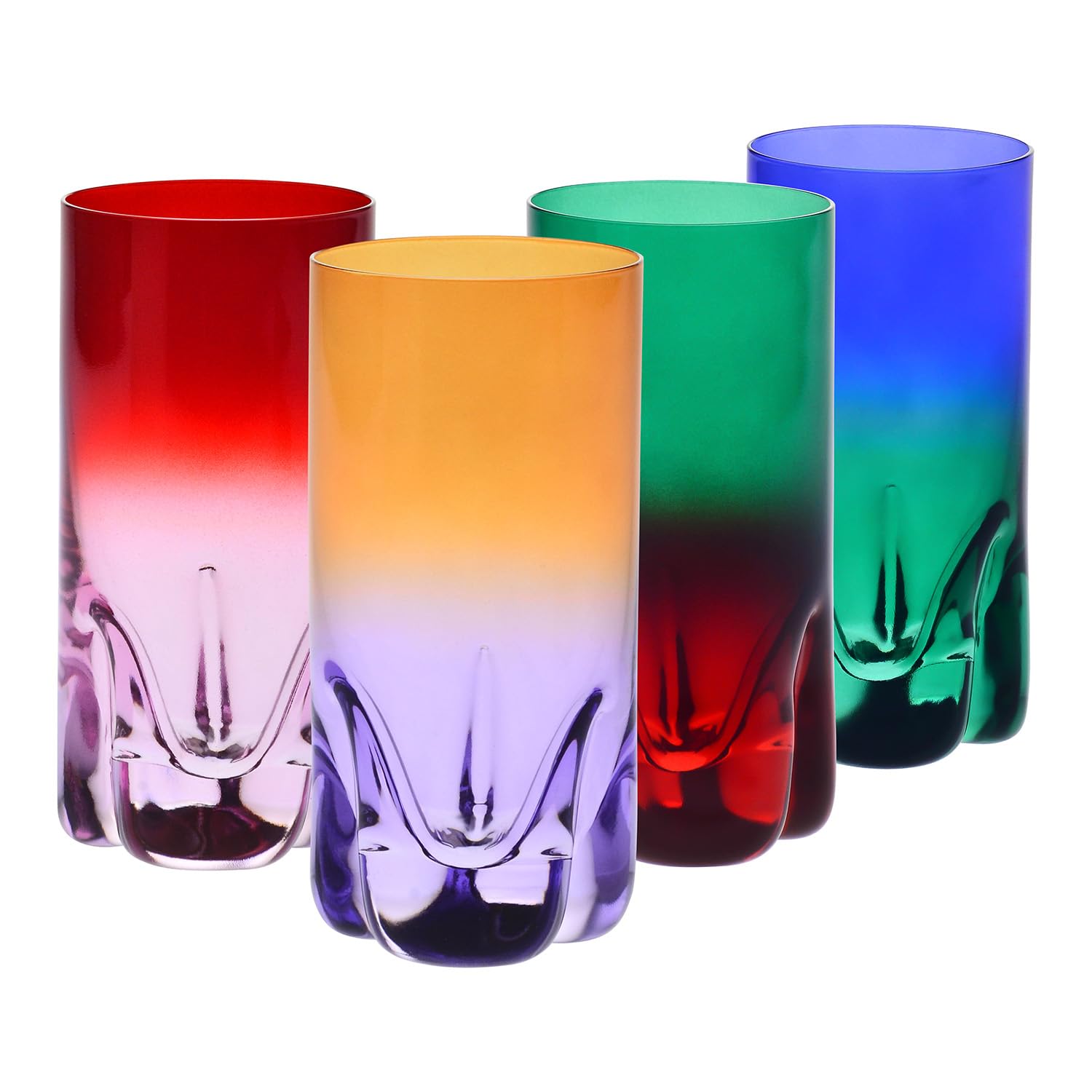 Krosno Coloured Drinking Glasses Set of 4-300ml Crystal Tumblers for Water, Juice and Long Drinks - Hand-Painted Lead-Free Crystal - Aurora Collection, Multicoloured Mix 2