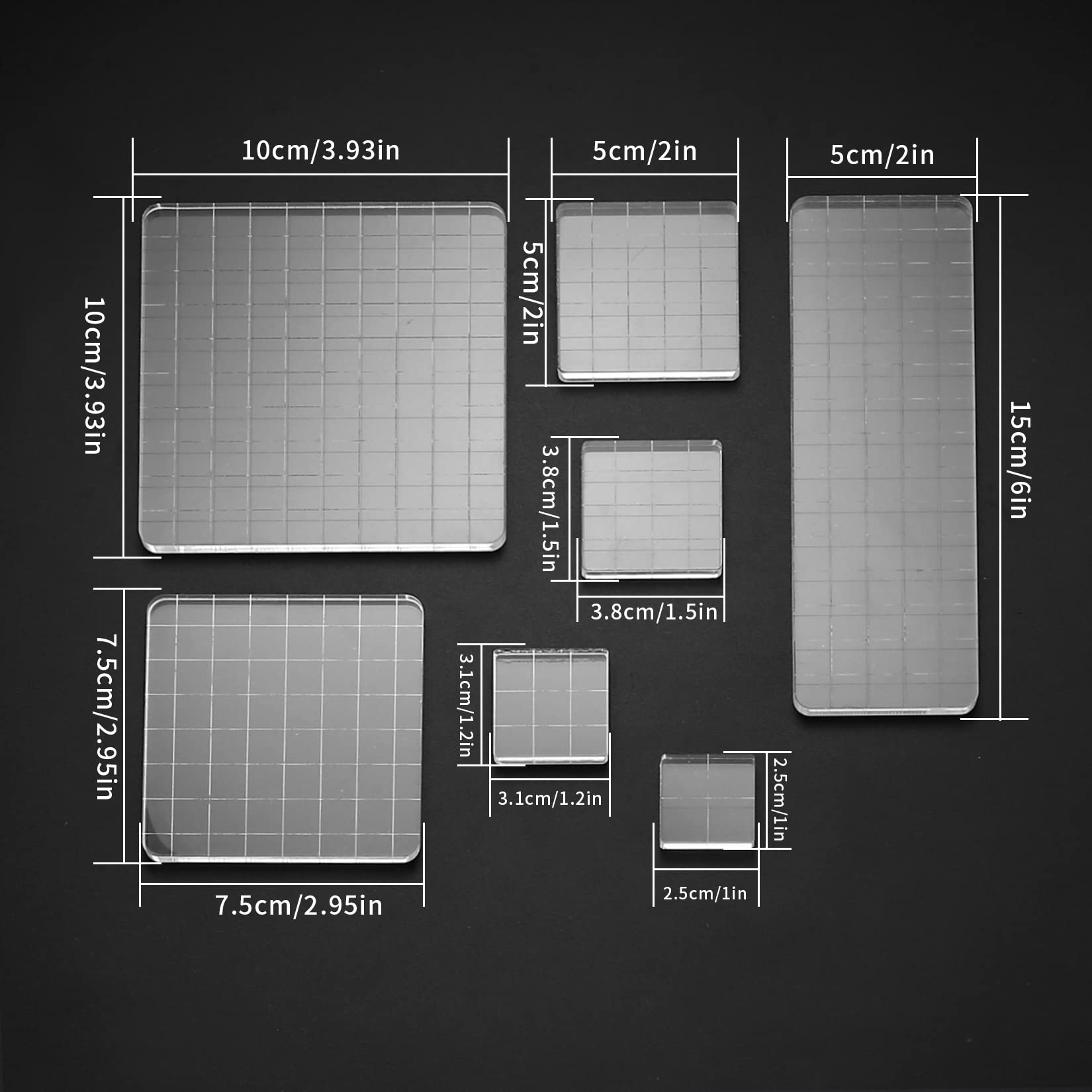 7 Pz Bloques de Estampación de Acrílico Transparentes, Bloques de Sellos Acrílico Transparente con Líneas Cuadrícula para Decorativos Scrapbooking, Manualidades Bricolaje, con Sello de Silicona