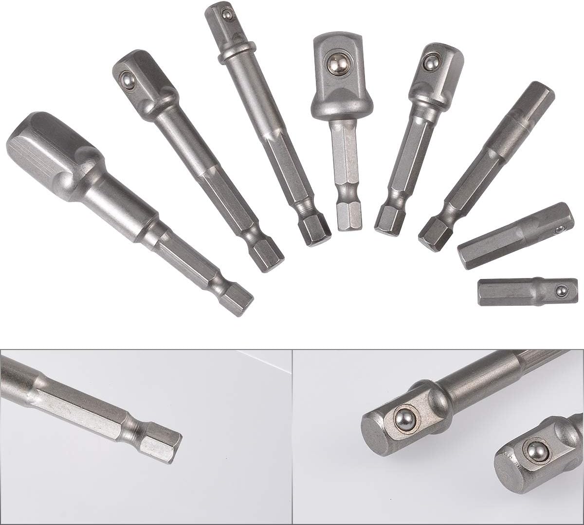 KATUR Socket Adapter Set, 8Pcs Nut Driver Power Drills, Impact Socket Bit, Hex Adapter Extension Set, 1/4, 3/8, 1/2 Inch Drive Socket Wrench Adapter for Auto Home Repair Masonry Tools