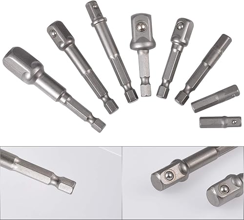 Miniatura 8 de KATUR Juego de adaptadores de enchufe, 8 taladros eléctricos de destornillador de tuerca, broca de impacto, juego de extensión de adaptador