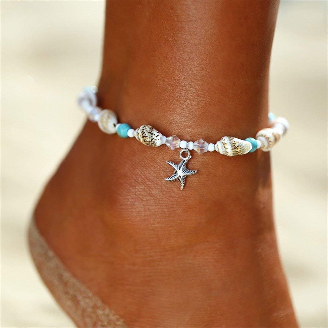 Tobillera de Concha de Estrella de mar, Cuentas de Turquesa, Pulsera de Tobillo, Sandalia, Cadena de pie de Playa, joyería para Mujeres y niñas, excelente y Popular, Duradera