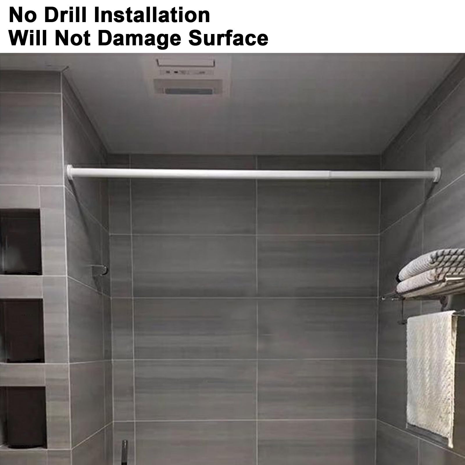 Barra de tensión ajustable resistente para cortinas de ducha, sin taladro, barra de cortina extensible (70-120 cm Φ28 mm), fácil instalación, duradera y versátil.