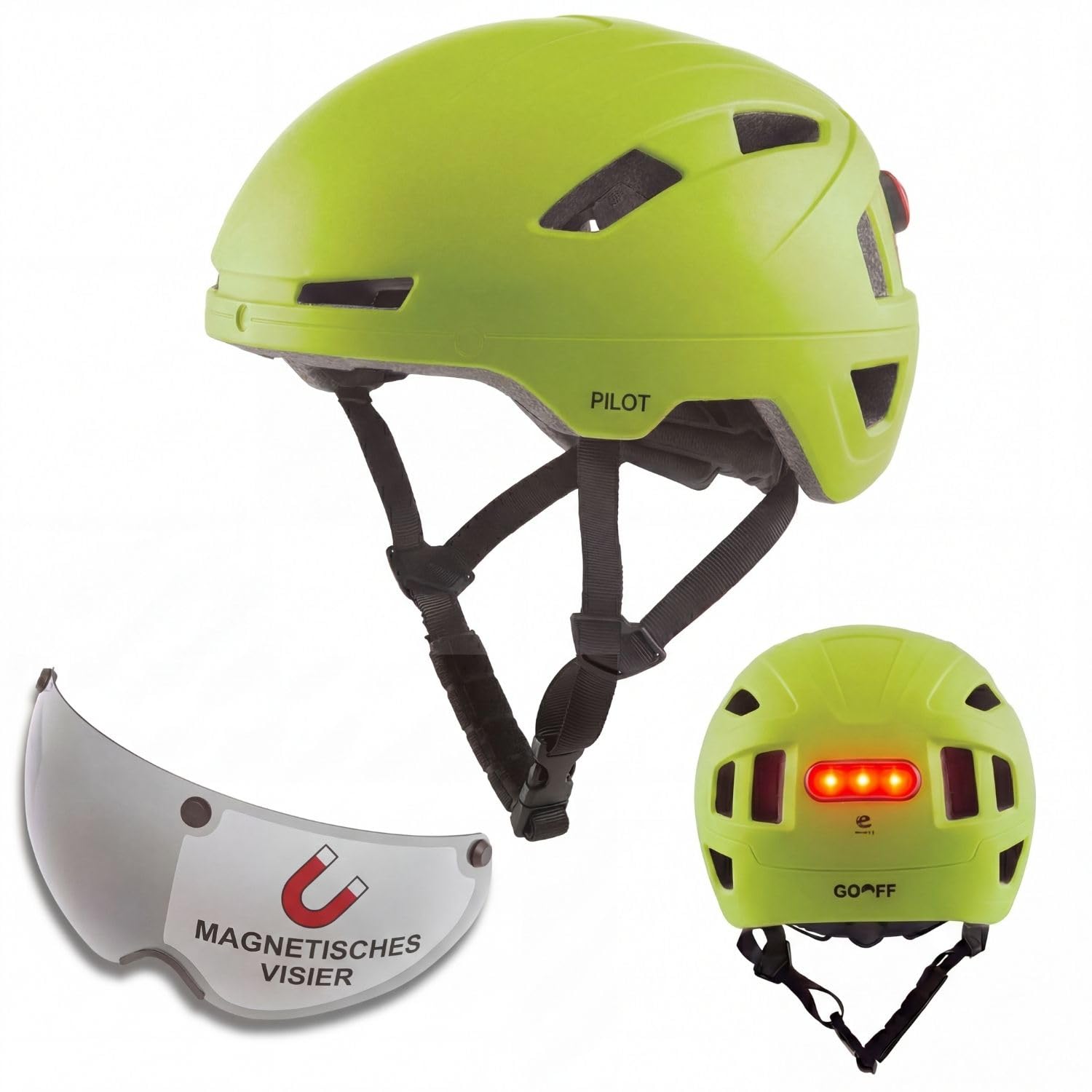 GOOFF Pilot S-Pedelec Helm - Schutz für schnelle E-Bike Fahrten – Fahrradhelm mit Visier und Licht – NTA 8776-zertifizierter Zweirat Helm (Fluoreszierendes Gelb, XL)