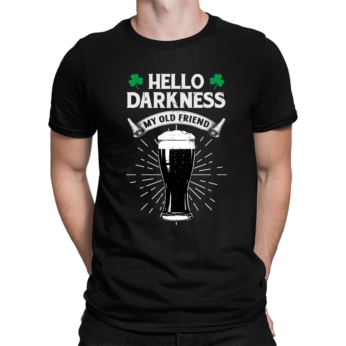 Unibly Men's Black Hello Darkness My Old Friend Beer Saint St Patricks Day Ireland Irish T-Shirt, Xl