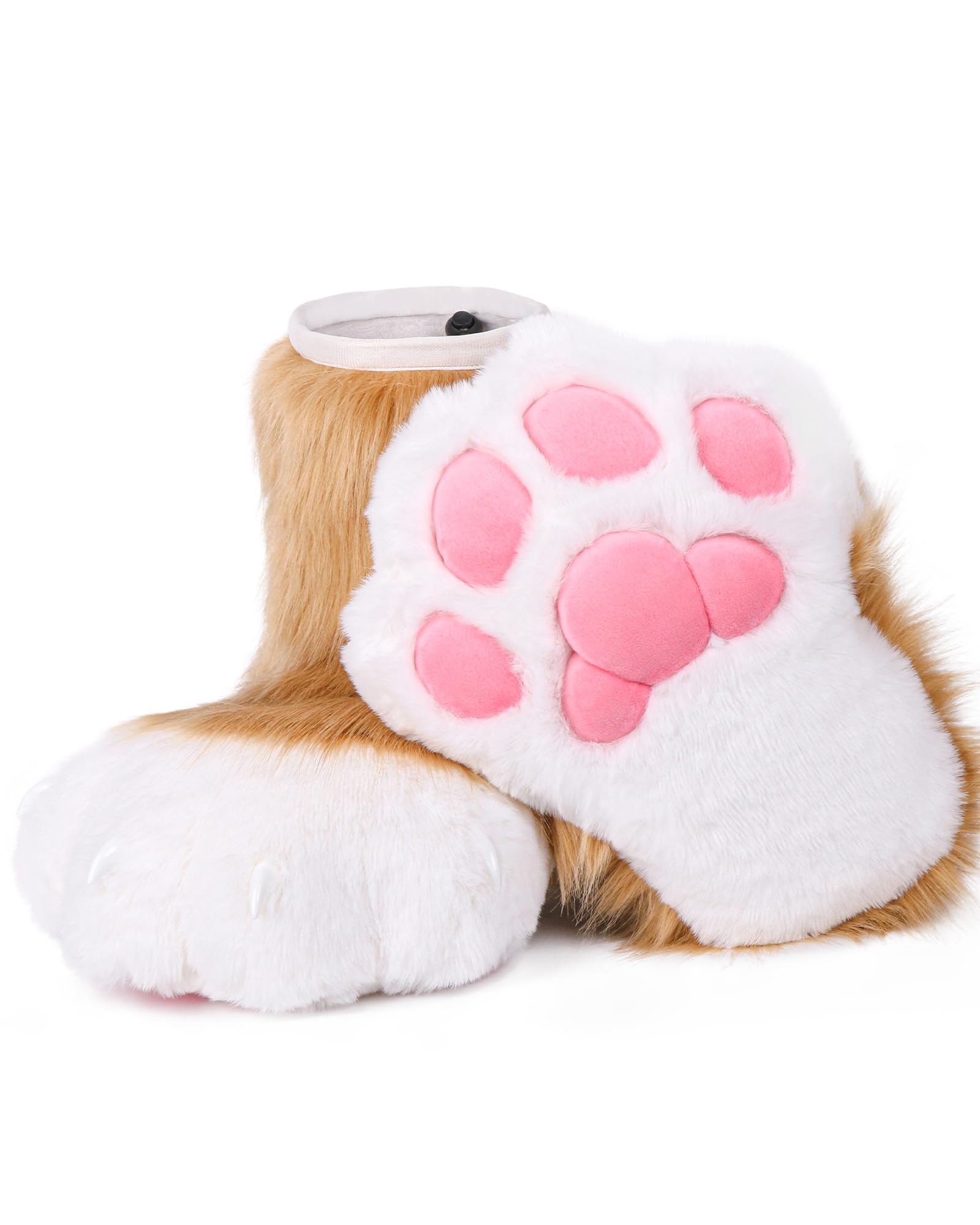 BNLIDES Cosplay Animal Cat Wolf Dog Fox Fursuit Feet Paw Claw Shoes Furry Boots Costume Accessories for Adult, Khaki White, One Size