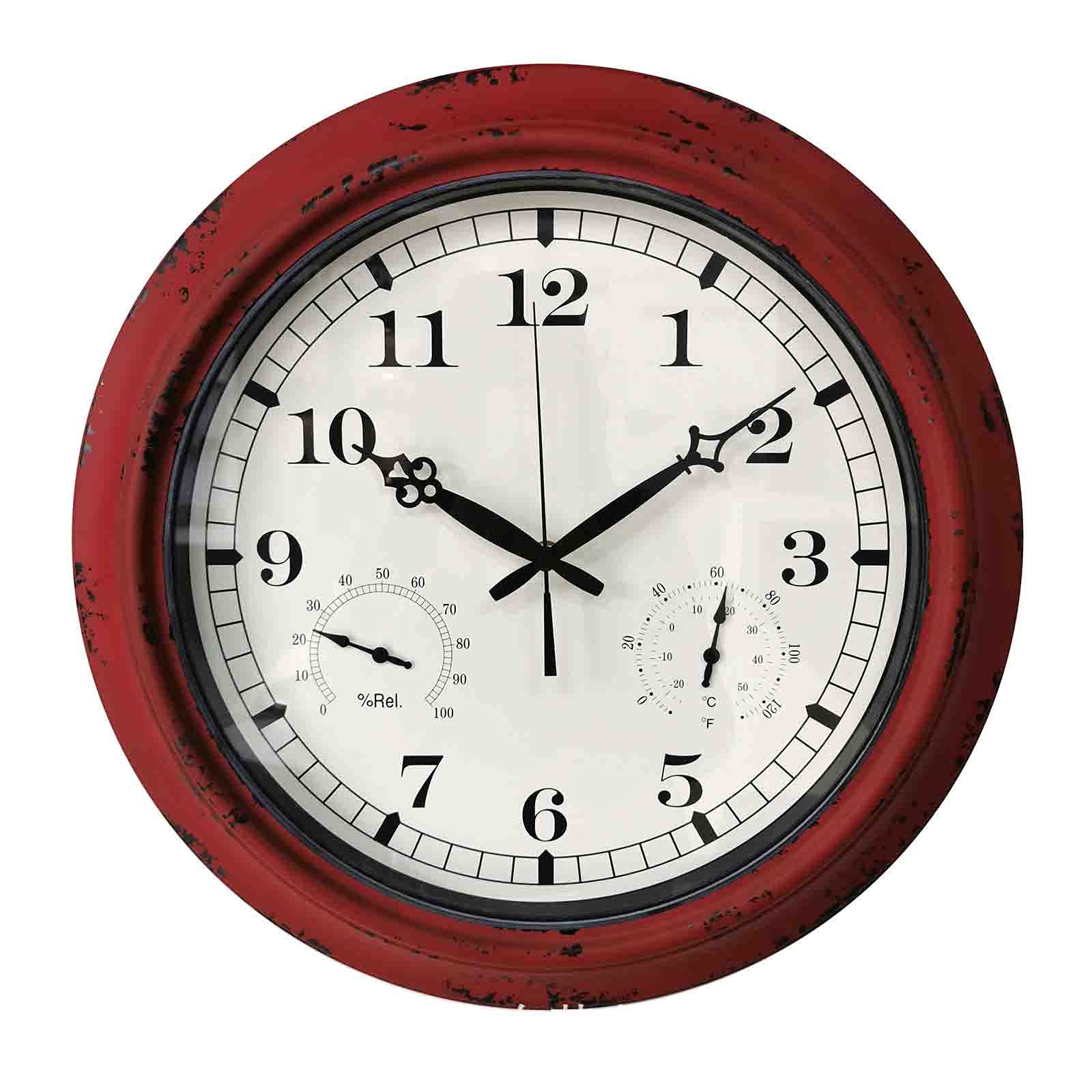 MYUYEE 18 Inch Outdoor Wall Clock with Thermometer & Hygrometer Combo,Waterproof Vintage Non-Ticking Clock,Silent Metal Garden Clock for Patio,Pool,Fen,Porch,Home