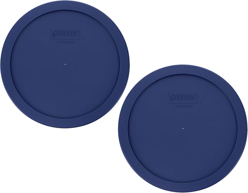Pyrex 7402-PC (6/7-Cup) Blue Food Storage Lid (2 Pack) - Made in USA | BPA-Free Plastic | Round Shape | Designed For 7402 Mixing & 7203 Glass Bowls | Top-Rack Dishwasher Safe