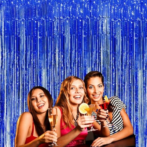 Image of Premium Metallic Foil Curtain 3x6 Ft Each for Party Decoration, Shimmer Backdrop for Birthday, Anniversary & Wedding, Easy to Hang Door & Wall Decoration Photo Booth (2, Blue)