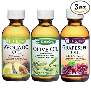 De La Cruz Avocado Oil, Pure Olive Oil and Grapeseed Oil Bundle - 100% Expeller Pressed Pure and Natural Oils for Hair and Body - Lightweight Body Oil Collection for Dry Skin