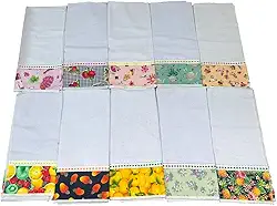 Kit 10 Peças Pano de Copa para Cozinha, 100% Algodão, Sacaria Pé de Galinha, Barrado Estampado, 50 x 70 cm