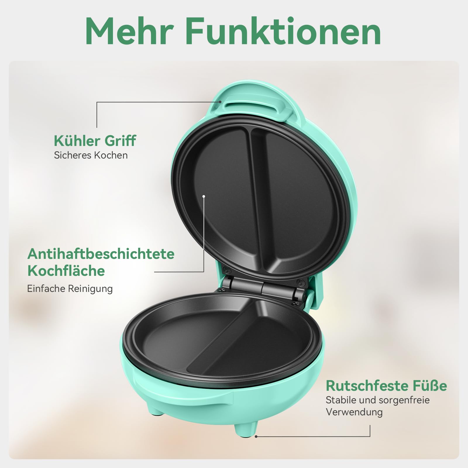 JK-109C, 550-W-Elektro-Multikocher, Mini-Omelettzubereiter, antihaftbeschichtet, leicht zu reinigen, kompaktes Design, Aluminium, 550 W, 200 Milliliter, GRÜN