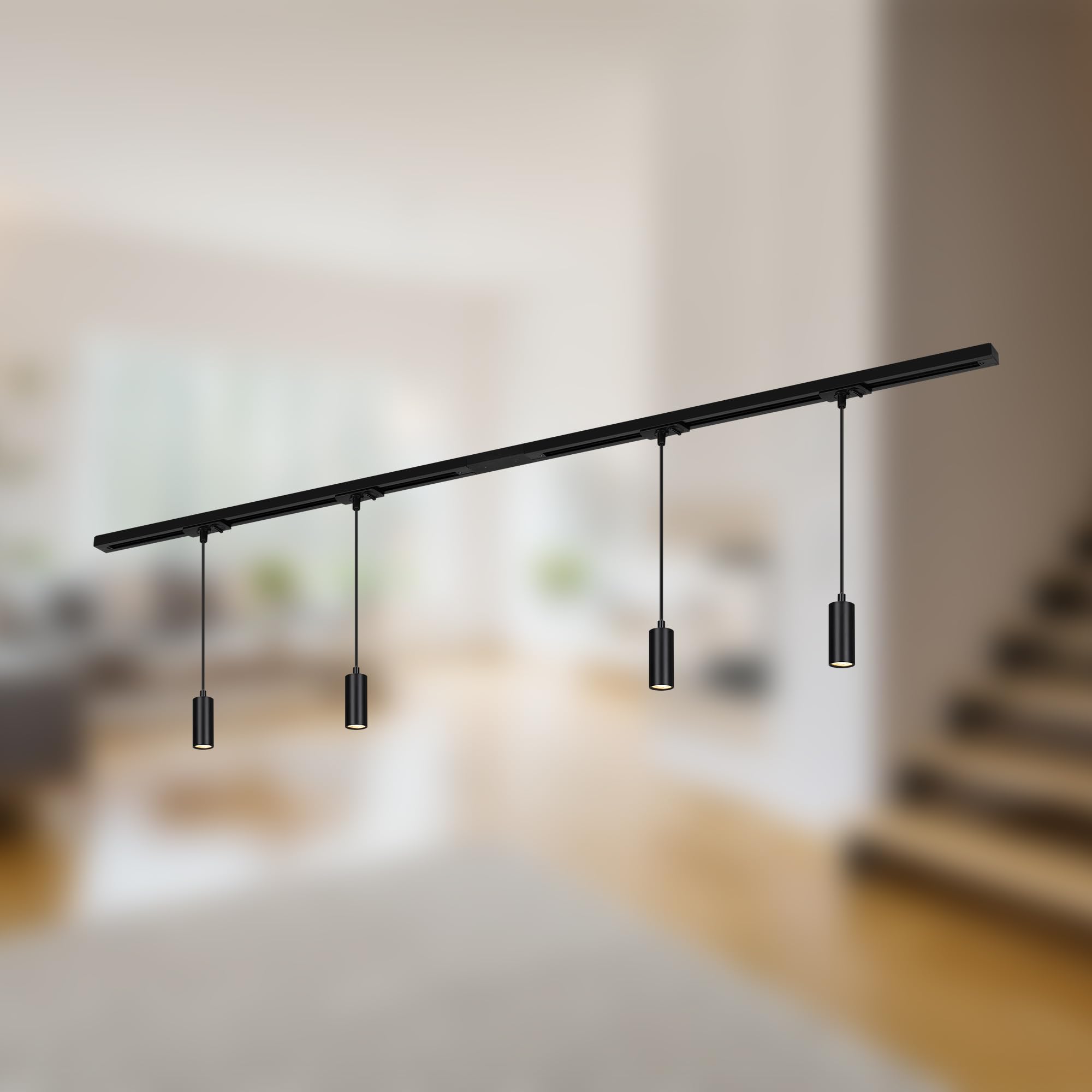 BRILONER - Track System Rail Complete Set, 4X LED Pendant dimmable, Lamps, Track System Ceiling, Spotlight Rail, Ceiling lamp, Ceiling Light, Pendant lamp, Pendant luminaire, 1.5m, Black