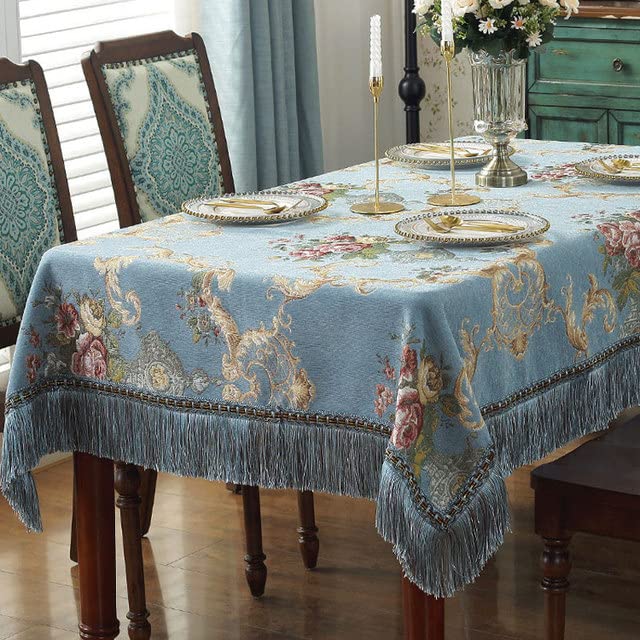 Nappe ronde en chenille rétro 200 cm avec franges pour décoration de salle à manger