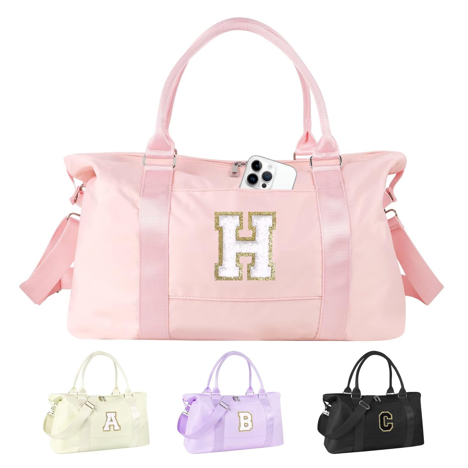 Dance Gym Duffel Bag for Teen Girls, Personalized Initial Travel Weekender Bag,Cute Overnight Carry On Duffle for Women,Sports Travel Cheer Bag,