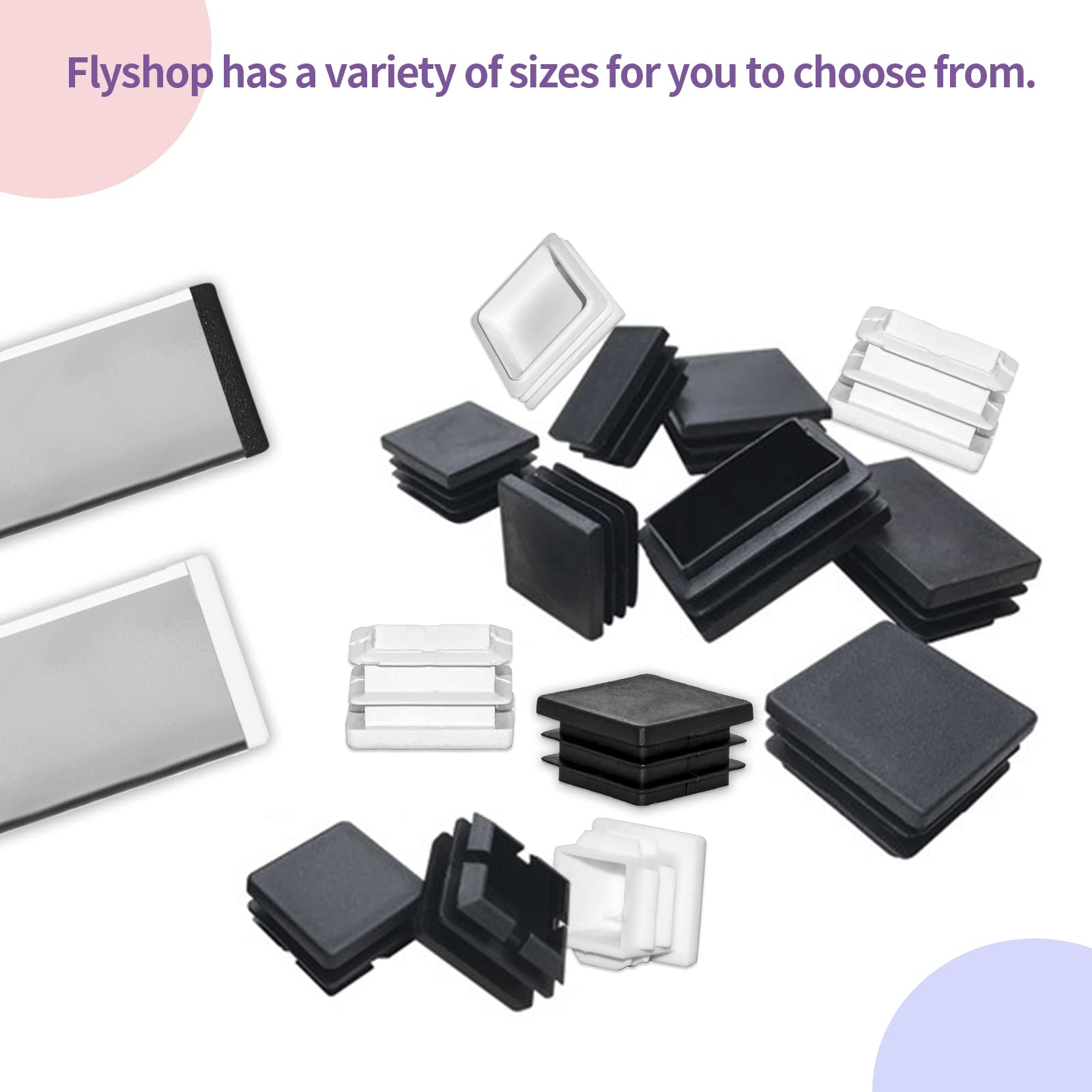 Flyshop - Confezione da 4 tappi rettangolari in plastica nera, 50 x 75 mm