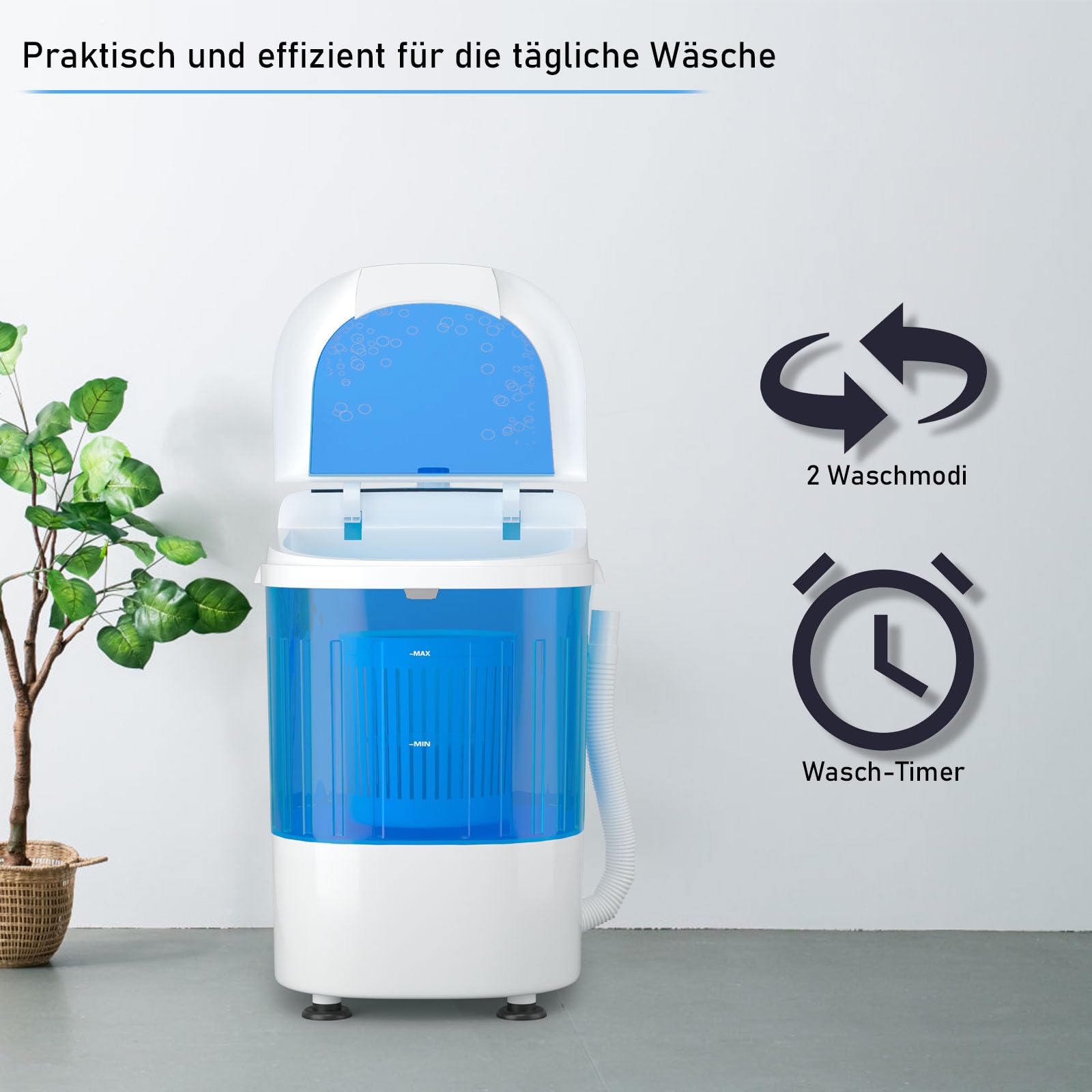 GOPLUS Mini Waschmaschine 2 KG, Camping Waschmaschine, 10 Minuten Schnellwäsche, Reisewaschmaschine Toplader, ideal für Wohnwagen, Wohnmobile und Camping