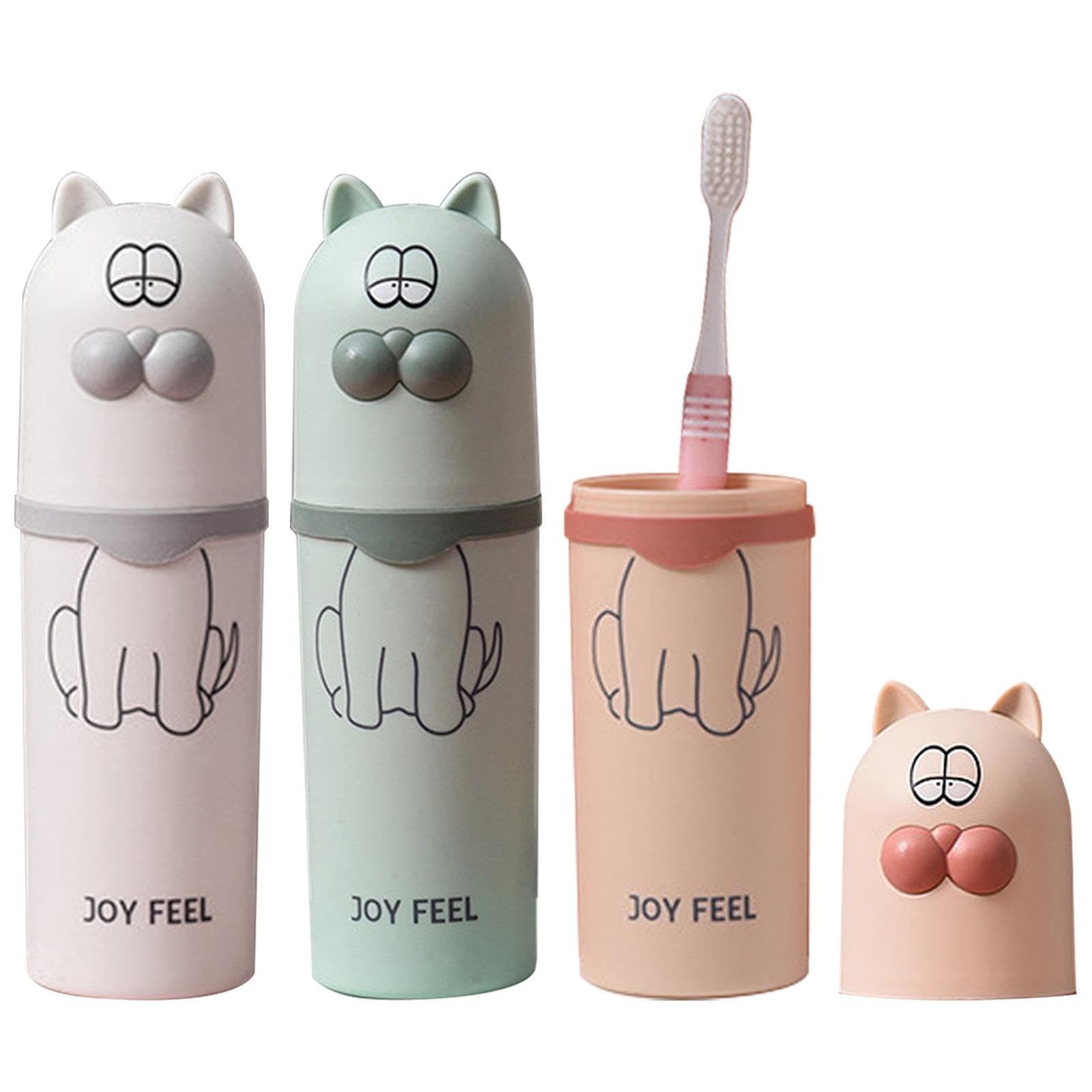 Porte-Brosse à Dents Enfant DXIA - Motif Animaux Mignons + 3 Boîtes De Voyage - Adhésif Murale - Rose