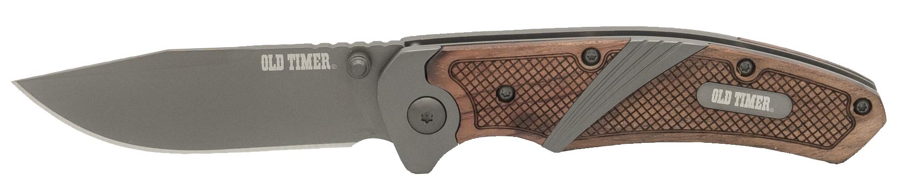 Old Timer OT Wood Ti-Nitride Spring Assisted 7in High Carbon S.S. Folding Pocket Knife with a 3in Drop Point Blade, Ironwood Handle, and Convenient Size for EDC, Hunting, Camping, and Outdoors