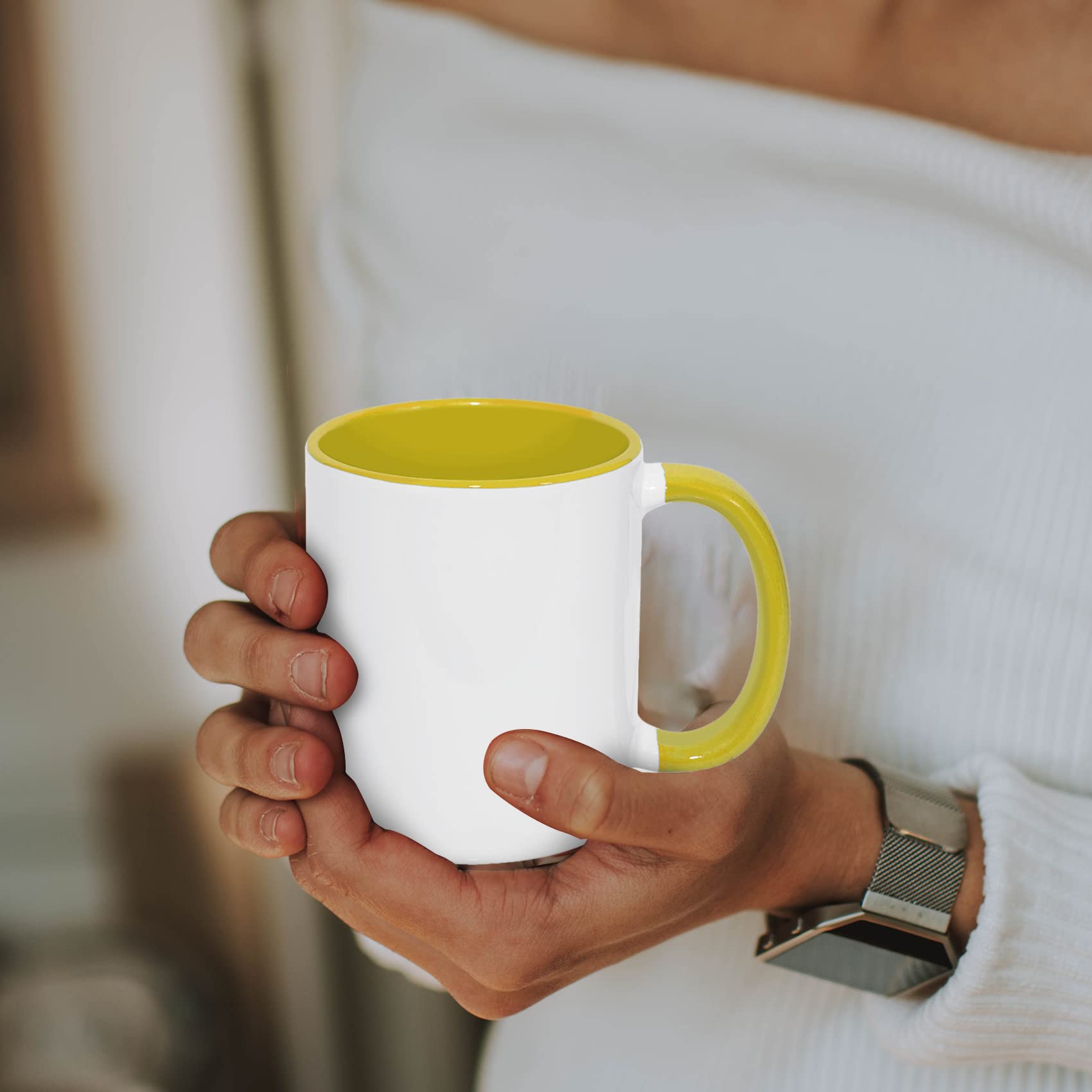 Amazon.com | MR.R 11oz Sublimation Blank Coffee Mugs,Cup Blank White Mug  Cup with Yellow Color Mug Inner and Handle,Set of 6: Coffee Cups & Mugs