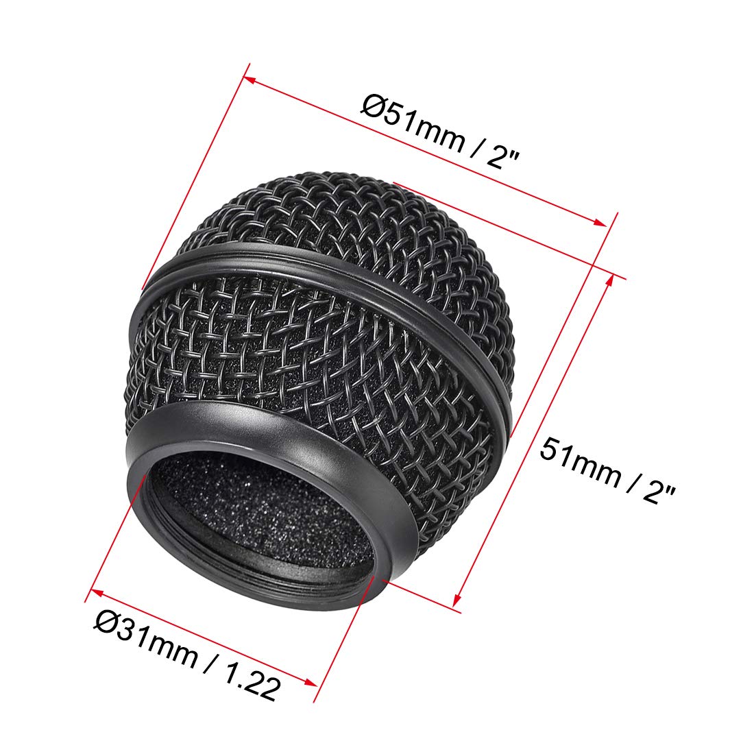 uxcell Black Microphone Ball Head Mesh Grill Metal Windscreen with Inner Foam Filter
