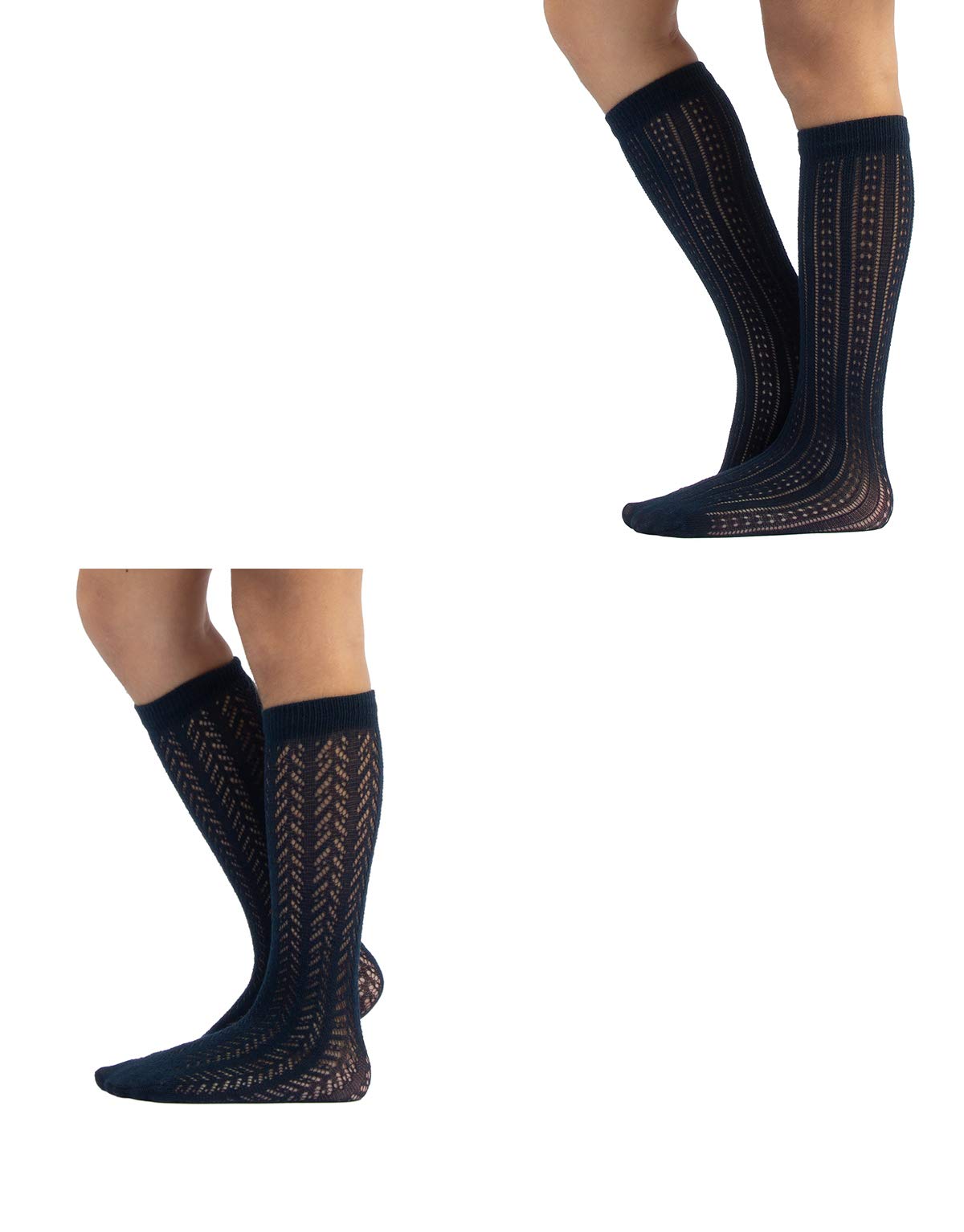 CALZITALY 2 Pares De Calcetines De Algodón Hasta La Rodilla, Medias Cortas Para Niña | 150 Den | Azul Marino, Gris |Made In Italy |